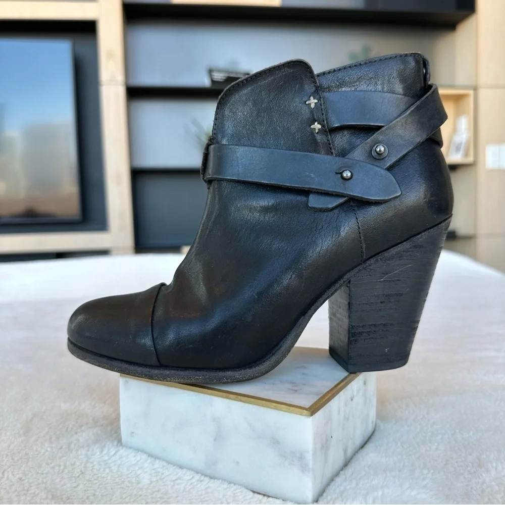 rag & bone 240 mm Kinsey Ankle Black Leather Booties Boots EU 37.5 US 7.5 - Picture 8 of 14
